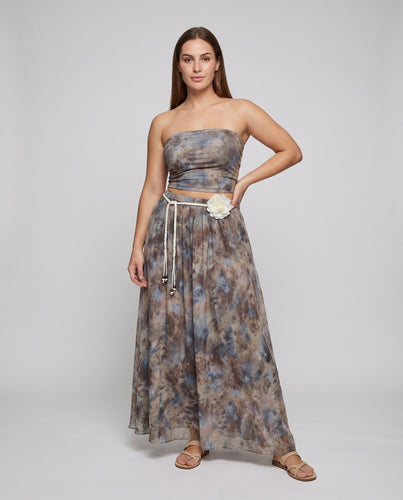 Damen Boho-Zweiteiler Bandeau-Croptop Kordelgürtel Luftig