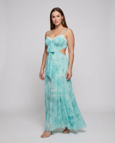 Damen Chiffon-Strandkleid Knoten-Bustier Spitzenkante A-Linie