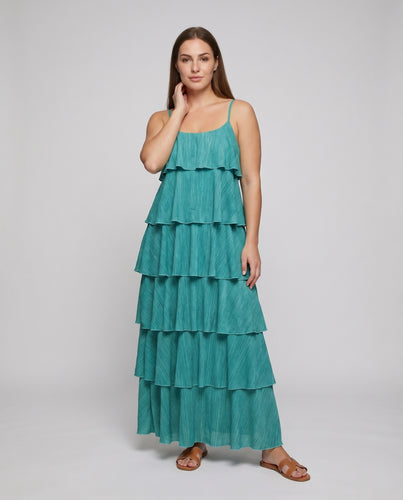 Damen Gestuftes Maxikleid Volants Spaghettiträger Luftig