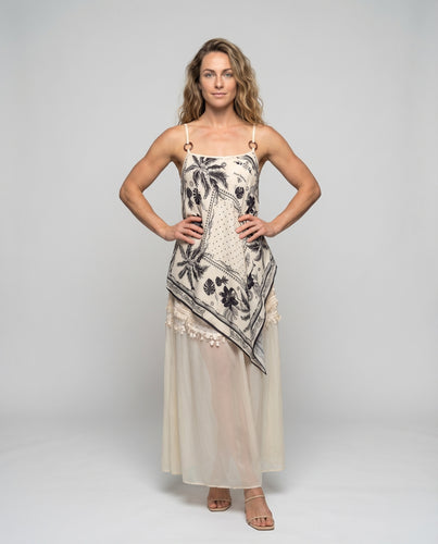 Damen Maxikleid Quadratischer Ausschnitt Spaghettiträger Lagenlook