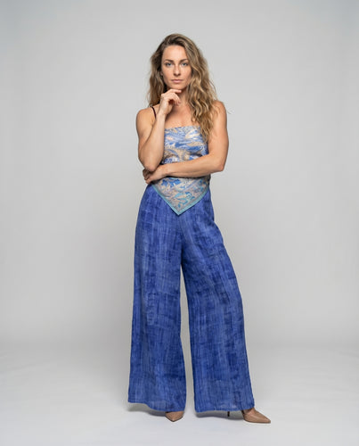 Damen Maxikleid Leinenmix Florales Bustier Spaghettiträger