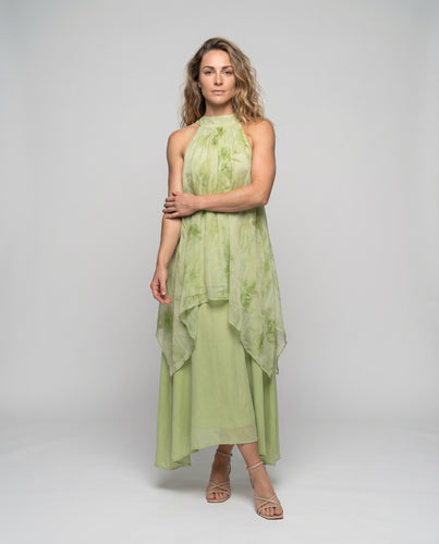 Damen Maxikleid Stehkragen Überwurf Asymmetrischer Saum