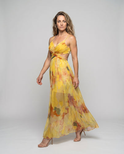 Damen Chiffon-Maxikleid Vorderknoten Taillenöffnung Spaghettiträger