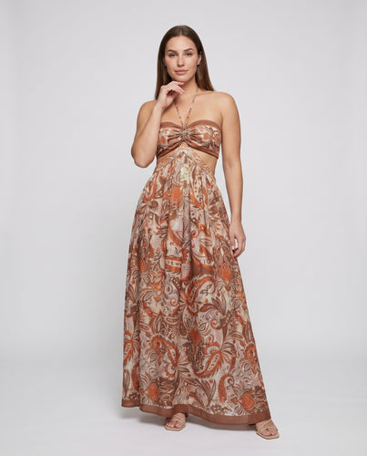 Damen Bustier-Maxikleid Paisley-Muster Herzausschnitt Tellerrock