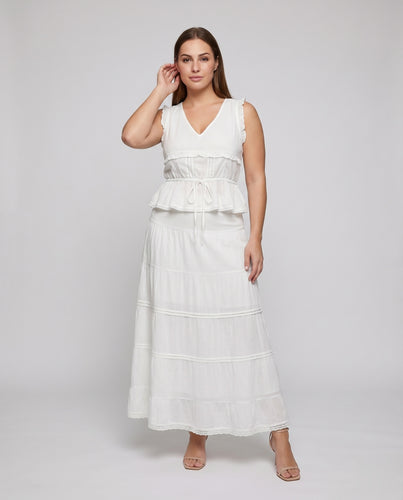 Damen Midaxi-Kleid Peplum-Volant Unterbrustnaht Stufenrock
