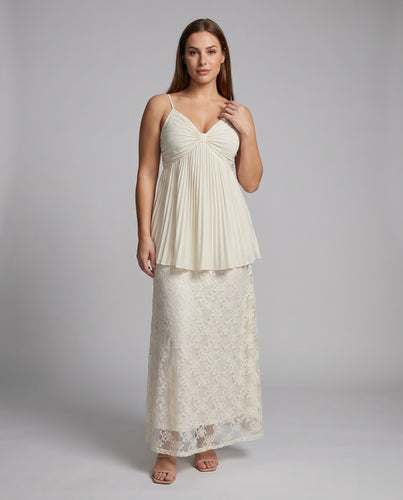 Damen Plissiertes Cami-Kleid Spitzen-Unterrock A-Linie