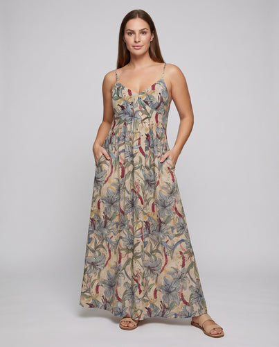Damen Resort-Maxikleid Voile Unterbrustnaht Spaghettiträger