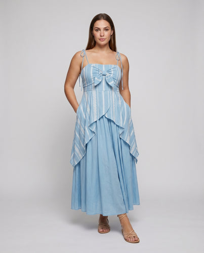 Damen Hängerkleid Strukturierte Corsage Bindeträger Tellerrock