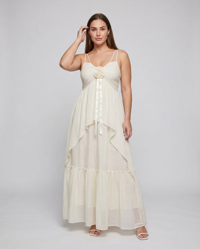 Damen Boho-Maxikleid Doppelspaghettiträger Stufenrock Romantisch