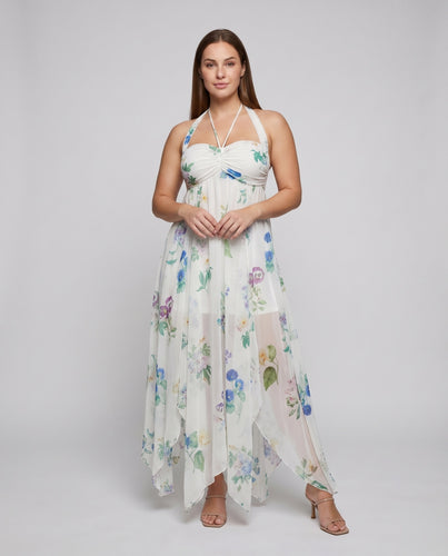 Damen Maxikleid Gedrehtes Bustier Voile-Überwurf Neckholder