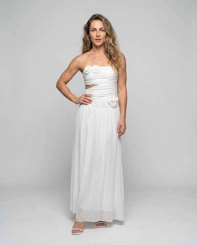 Damen Bandeau-Maxikleid Korsage Florale Applikation A-Linie