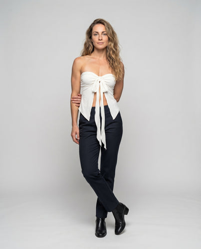 Damen Bandeau-Croptop Knotenfront Fließende Zipfel Trägerlos