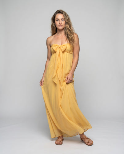 Damen Chiffon-Maxikleid Drapierung Übergroße Schleife Trägerlos