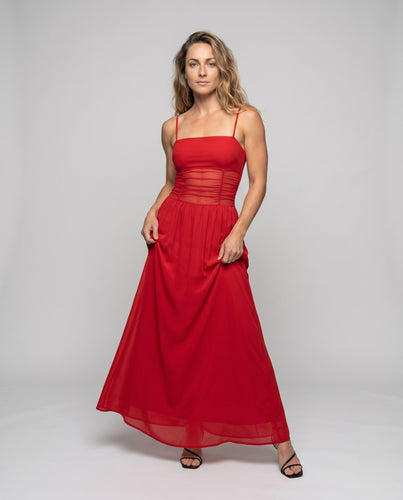 Damen Sommerkleid Smok-Bustier A-Linien-Rock Trägerlos
