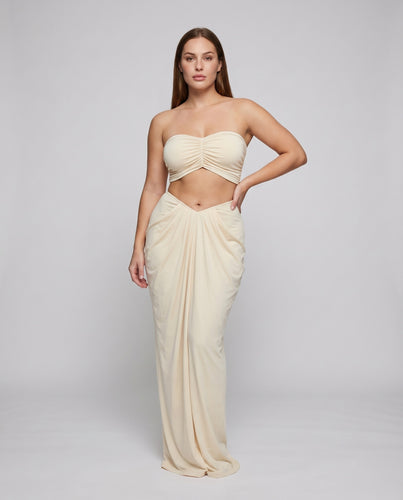 Damen Bandeau-Zweiteiler Bustier Wickelrock Zweiteilig