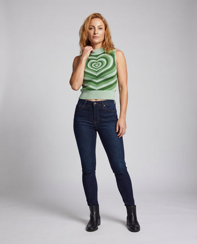 Damen ärmelloses Strickoberteil mit Herzmuster und Rippdetails