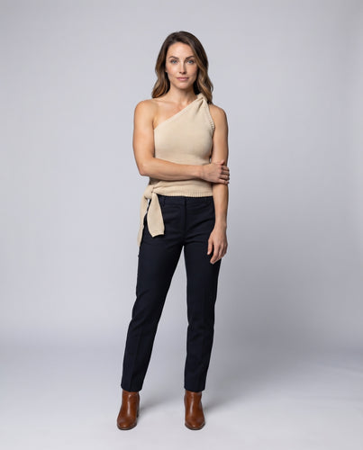 Damen asymmetrisches Stricktop mit modischem Knoten