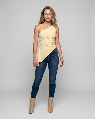 Damen asymmetrisches Wickeloberteil mit elegantem Stehkragen