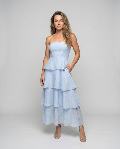 Damen Bandeau Maxikleid mit voluminösen Rüschendetails