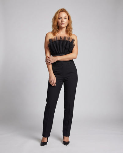 Damen Crop-Oberteil mit Volant und transparenten Details