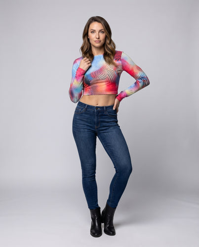Damen Crop-Top mit modernem Netzdesign und auffälligen Farbverlauf