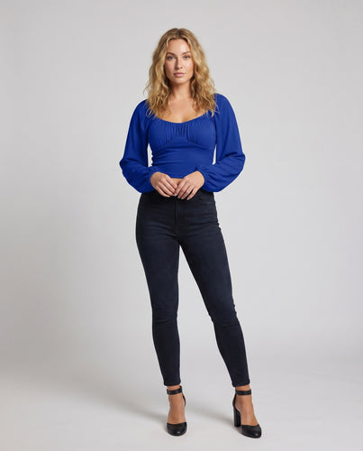 Damen Cropped Oberteil mit ballonförmigen Ärmeln und raffiniertem Schnitt
