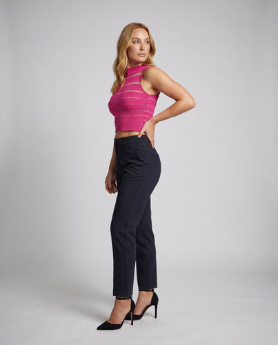 Damen Cropped Oberteil mit modischem Streifendetail und hochgeschlossenem Design