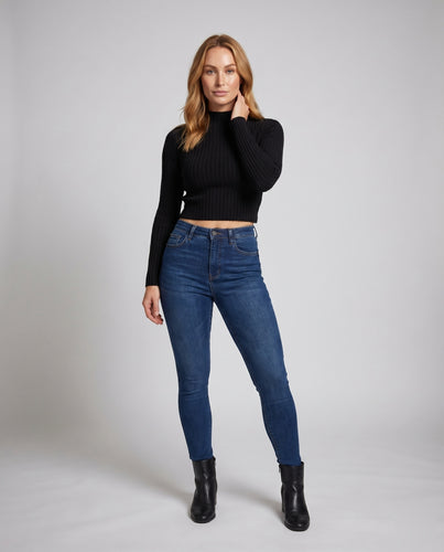 Damen Cropped Pullover mit feinem Rippenmuster