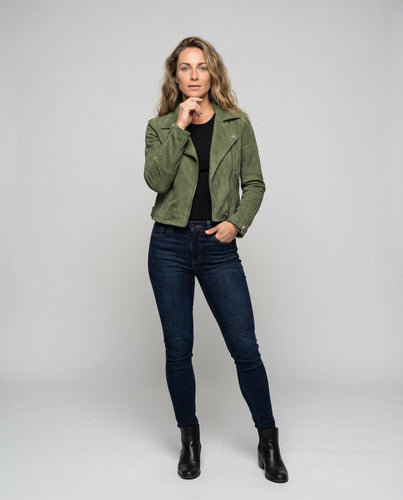 Damen elegante Bikerjacke mit asymmetrischem Reißverschluss und stilvollen Details