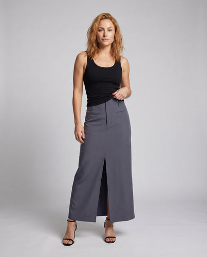 Damen eleganter und bequemer Maxirock mit hohem Bund und seitlichen Eingrifftaschen