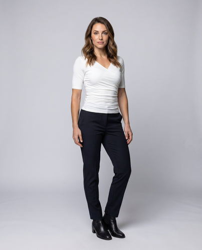 Damen elegantes Wickeloberteil mit V-Ausschnitt und figurbetontem Schnitt
