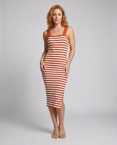 Damen figurbetontes Midi-Kleid mit modernen Streifen