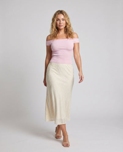 Damen figurbetontes Off-Shoulder Oberteil mit Rippstruktur