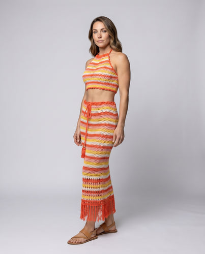 Damen gehäkeltes Crop-Top und Maxirock Set