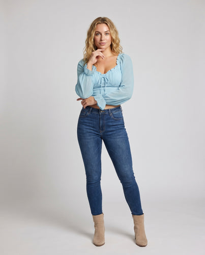 Damen gekräuseltes Crop-Top mit eleganten Puffärmeln