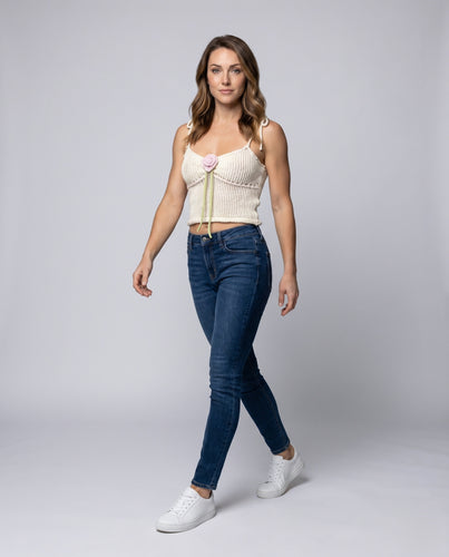 Damen Häkel-Top mit dekorativem Rosendetail