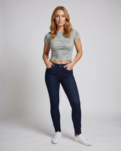 Damen körpernahes Crop-Top mit floralem Muster