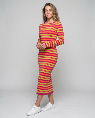 Damen Langarm-Strickkleid mit schickem Streifenmuster