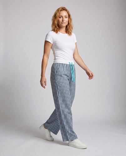 Damen lässige Karohose mit elastischem Bund und verstellbarem Kordelzug