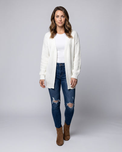Damen lässige Strickjacke mit strukturiertem Design und offenem Schnitt