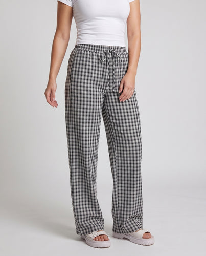 Damen lässige weite Karohose mit elastischem Bund und verstellbarem Kordelzug