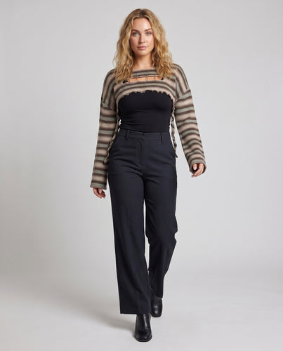 Damen lässiger gestreifter Crop-Pullover mit verspielten Cut-Outs