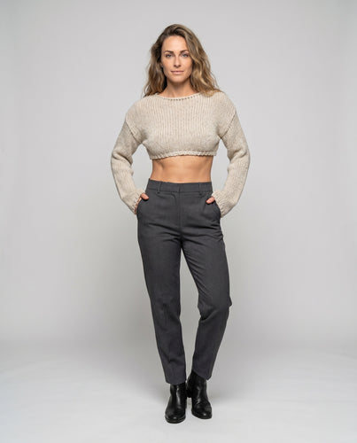 Damen lässiges Cropped Strickoberteil mit weitem Arm