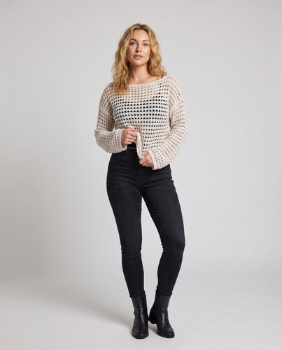 Damen leicht transparentes Strickoberteil mit offenen Maschen