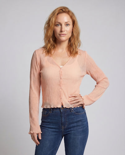 Damen luftige, plissierte Bluse mit zarten Rüschendetails