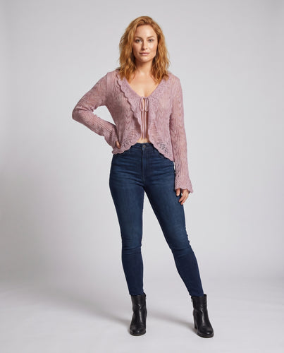 Damen luftiges Häkeloberteil mit Rüschendetails