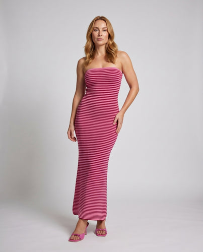 Damen Maxikleid mit raffiniertem bandeau Design und modernen Streifen