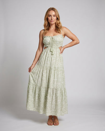 Damen Maxikleid mit raffiniertem Cut-Out und voluminösen Rüschendetails