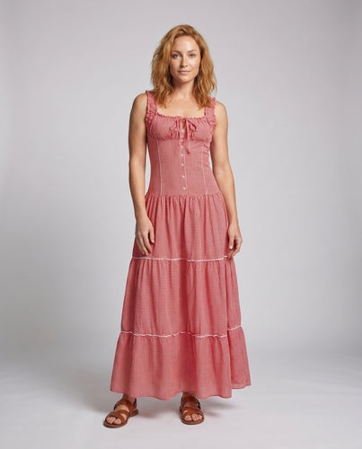 Damen Maxikleid mit Rüschendetails und Knopfverschluss