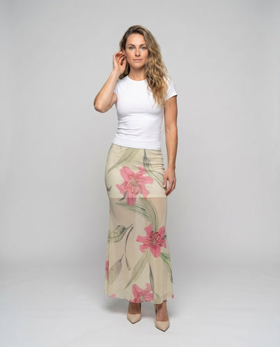 Damen Maxirock mit floraler Transparenz